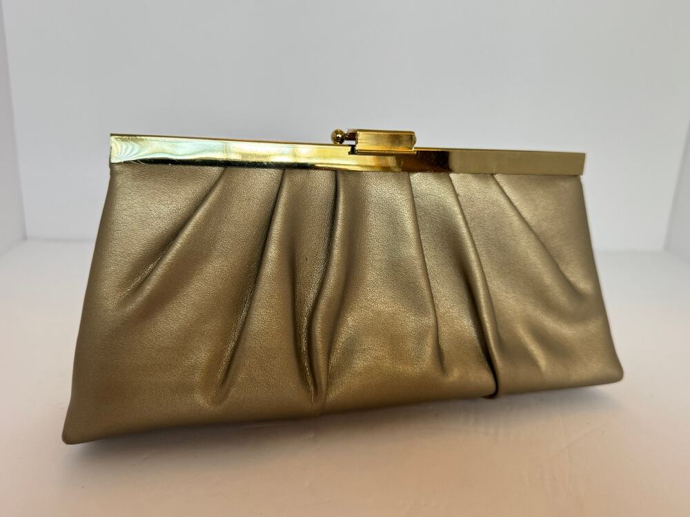 Gunne Sax Vintage Gold Pleated Evening Clutch Bag Crossbody Purse